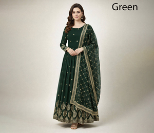 Ensemble Salwar Kameez Vert Brodé avec Dupatta en Faux Georgette Longueur Ras du Sol – Tenue Traditionnelle Indienne et Pakistanaise pour Mariages et Fêtes – Pour Femme - Product Image 1