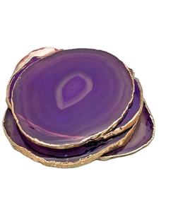 Wholesale Premium Quality Agate <b>Coaster</b> Tableware Accessories with <b>Gold</b> Electroplated Agate Slice Premium Mats & Pads - Product Image 1