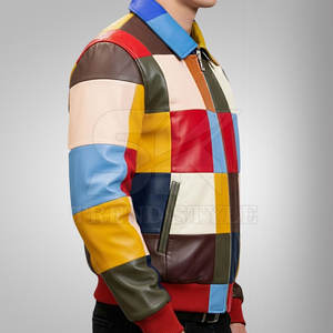 Chaqueta de Cuero Elegante para Hombre, Mezcla de Múltiples Colores con Textura Suave de un Solo Tono, Chaqueta de Cuero Moderna para Hombre - Product Image 5