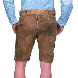Custom Bavarian Leather <b>Shorts</b> For <b>Men</b> Traditional Authentic German Oktoberfest 2025 <b>Brown</b> Suede Lederhosen Outfit - Product Image 2