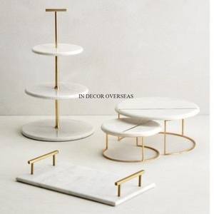 Customized Design And Size Available <b>White</b> Color Marble & Gold Plated Heavy Duty Metal <b>Cake</b> Display <b>Stand</b> For Wedding & Parties - Product Image 1
