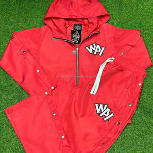 Chándal cortavientos de nailon con botón lateral personalizado OEM y ODM logotipo DTF conjunto de chaqueta y pantalón con cremallera de 2 piezas chándal cortavientos para hombre - Product Image 4