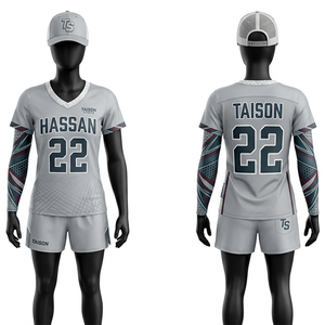 Uniforme de Lacrosse para Mujer, Camiseta y Pantalones Cortos Grises de Malla de Poliéster Transpirable de Primera Calidad, Estampado Personalizado con Bordado y Transferencia Térmica - Product Image 6