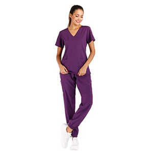 Modern Fit Scrubs Uniformes Conjuntos con cuello alto Costuras limpias y estilo de manga corta transpirable - Product Image 3
