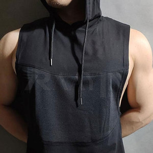 Camiseta sin Mangas con Capucha Extra Grande de Alta Calidad para Hombre, Ropa Urbana, Fitness, Gimnasio, Transpirable, Tejida, 100% Algodón, Diseño al por Mayor - Product Image 2