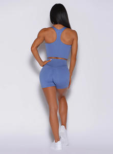 Nouveau design Logo personnalisé séchage rapide bleu petit short à la taille et soutien-gorge scoop ensembles pour femmes respirant entraînement salle de sport ensemble 2 pièces ensemble pour femmes - Product Image 2