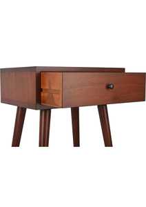 Table de chevet à un tiroir en bois massif pieds fuselés finition noyer foncé assemblage facile moderne pour appartement salon - Product Image 2