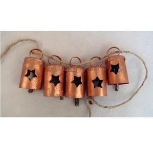 Cloche de vache en cuivre coupe étoile vintage corde de jute faite à la main décoration de vacances de noël Technique plaquée - Product Image 4
