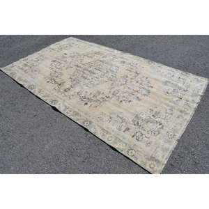 Vintage <b>Turkish</b> <b>Rug</b> Beige Blue 5.4 X 9.1ft Classic Large Area Wool Latex Backing Rectangular Patchwork for Hallway Room Room <b>Rug</b> - Product Image 2