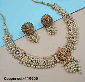 JOYERÍA DE COBRE TRADICIONAL Y DE MODA INDIA CONJUNTO DE JOYERÍA DE BODA NOVIA PARA MUJER CONJUNTO DE PENDIENTES Y COLLAR - Product Image 4