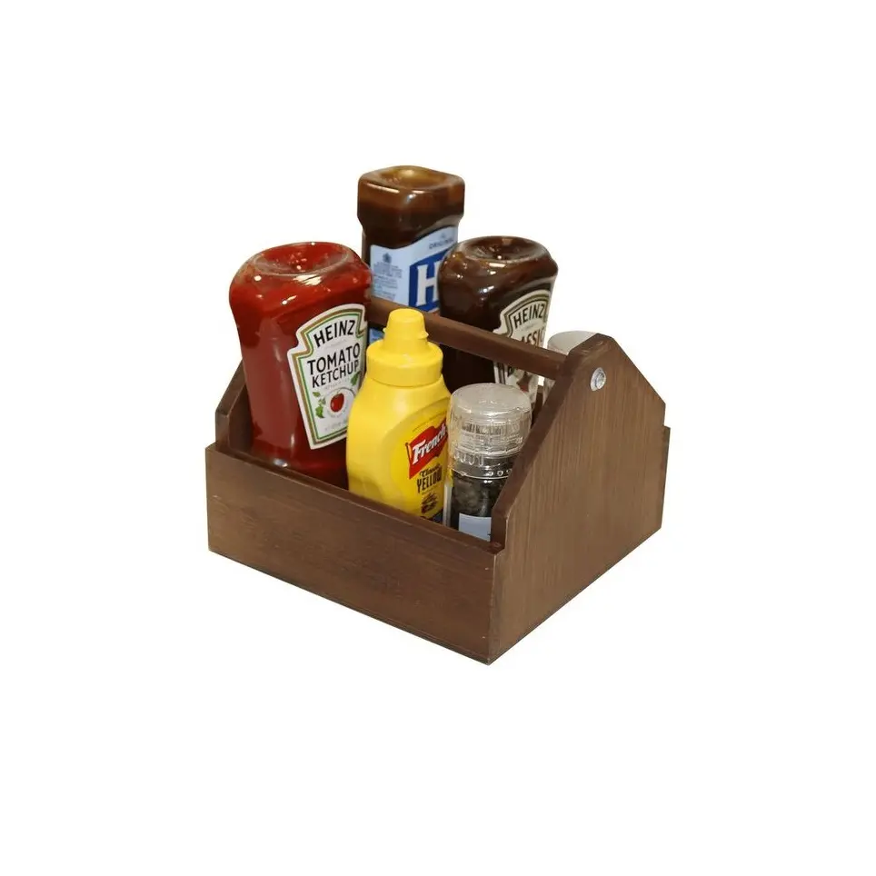 Caddy en bois ou porte-bouteille de ketchup ou support d'accessoires de cuisine avec taille personnalisée et finition naturelle pour ustensiles de cuisine