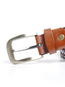 Ceintures tressées en cuir véritable de haute qualité pour hommes 2026 – Ceinture décontractée marron clair avec logo personnalisé pour hommes – Vente en gros OEM - Product Image 4