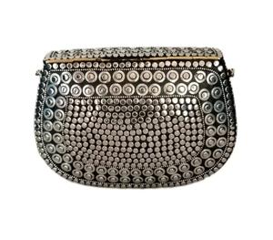 Elegant Style fashionable Women's Metal Clutch <b>Bag</b> Purse Silver Stud And Multicolour Floral Design <b>crossbody</b> Purse At Best Price - Product Image 3