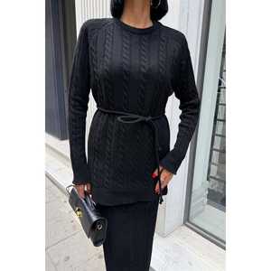 Conjunto de punto con cinturón y patrón de trenza de tela de lana 10218 - Product Image 6