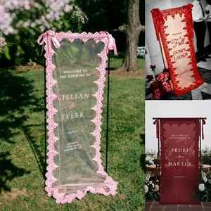 Bannière d'entrée personnalisée en tulle transparent style bohème romantique, panneau de <span class=keywords><strong>bienvenue</strong></span> de <span class=keywords><strong>mariage</strong></span> en tissu transparent avec bordure en dentelle - Product Image 1