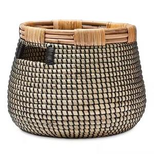 Decoración para el hogar Seagrass Mixed Rattan Plant Basket Straw Plant Holder Cesta de almacenamiento - Product Image 1