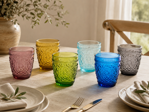 Decorative Durable Colorful Tumblers | Drinkware | Handmade | Colored glass paste | Dishwasher safe | Embossed Pattern | Floral - Product Image 5