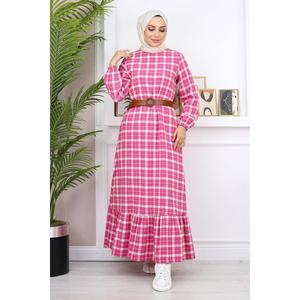 Robe Hijab Décontractée à Carreaux et Volants, Style Basique Modeste, Longueur Ras du Sol, en Mousseline, Simple et Tendance, pour Quotidien, Islamique, Été, Fête, Motif Floral, ODM - Product Image 4