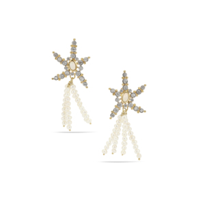 Pendientes colgantes de perlas cultivadas de agua dulce Kelayi Opal con acento de circonita blanca y plata de ley chapada en oro - Product Image 3