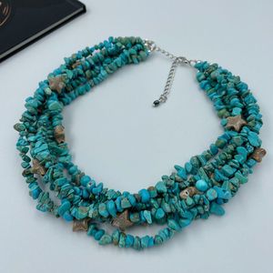 Collar gargantilla de cuentas de piedra turquesa azul natural multicapa para mujer - Product Image 2