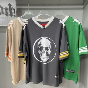 T-shirt ample en coton 100% respirant, anti-rides, tricoté, col en V, style hip-hop, imprimé à l'écran, coupe ample, été, manches courtes - Product Image 5