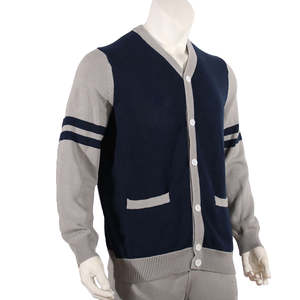 Custom Logo Cardigan Oversized <b>Knitted</b> Jacquard Embroidery <b>Loose</b> Fit Striped Pattern <b>Sweater</b> Button Pockets for Autumn - Product Image 2