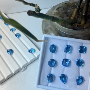 ผสมรูปร่างเว้าสีฟ้าสวิสบุษราคัมสำหรับจี้แหวน6x8mm ทำเครื่องประดับ - Product Image 1