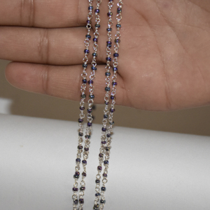 Chaîne de chapelet de perles de verre pyrite paon plaqué argent 2mm. Chaîne perlée en fil métallique pour la fabrication de bracelets de bijoux - Product Image 5