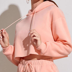 Sudadera corta con capucha antiarrugas y antibolitas a la moda para mujer 100% algodón polar poliéster transpirable para otoño - Product Image 5