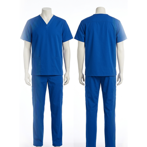 Ensemble de blouses médicales imprimées en polycoton bleu roi 180 GSM, col en V, broderie personnalisée, impression sérigraphique, uniforme - Product Image 1
