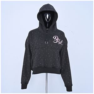 Sudadera corta con capucha personalizada para mujer con diamantes de imitación transpirable bordado Diseño invierno algodón polar jersey de gran tamaño ropa de calle OEM ODM - Product Image 1