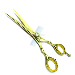 New 2024 stylish golden color sharp edge stainless material barber scissors for online sale
