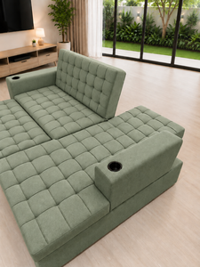 <b>Modern</b> L Shaped <b>Sofa</b> <b>Bed</b> Multibed Sage Upholstered Corner Sleeper Couch Tufted Fabric Living Room Furniture Villa Apartment - Product Image 5