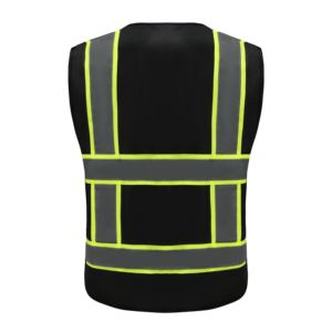 Veste de sécurité haute visibilité en polyester pour homme avec logo personnalisé gilet noir respirant avec poches - Product Image 3