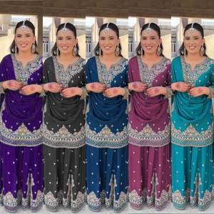 Dernier concepteur lourd Faux Georgette broderie séquence travail Sharara costume haute qualité pakistanais Saree Salwar pour les fêtes - Product Image 4