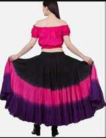 Wevez Mujer 40 pulgadas Algodón Círculo completo Cintura elástica Una línea Maxi Falda Tribal Fusion Danza del vientre Tallas grandes Patrón sólido Top