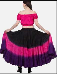 Wevez Mujer 40 pulgadas Algodón Círculo completo Cintura elástica Una línea Maxi Falda Tribal Fusion Danza del vientre Tallas grandes Patrón sólido Top - Product Image 6