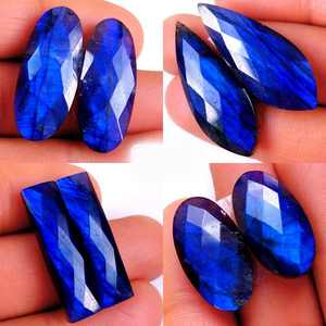 Paire de Labradorite Naturelle en Gros pour la Fabrication de Bijoux, Paire de Labradorite Facettée pour Boucles d'Oreilles, Cabochon Plat à Dos Plat, Arc-en-ciel, Fait Main - Product Image 4