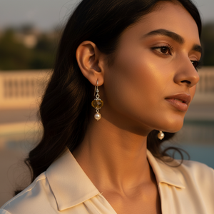 Boucles d'oreilles pendantes en argent 925 avec citrine et perle, cadeau pour femme - Product Image 1