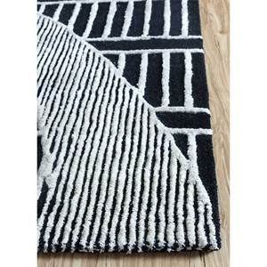 Tapis géométrique et abstrait fait main en laine et viscose gris et noir, rectangulaire, pour la maison et le couloir - Taq-4135 - Product Image 4