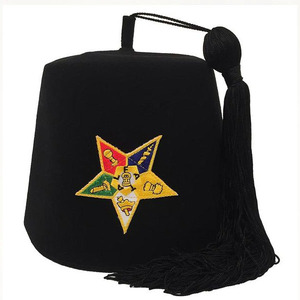 Chapeau FEZ de l'Ordre des Étoiles (OES) de la Franc-Maçonnerie, style Shriner, brodé à la main, avec pompons noirs, qualité supérieure, prix d'usine, vente en gros - Product Image 1