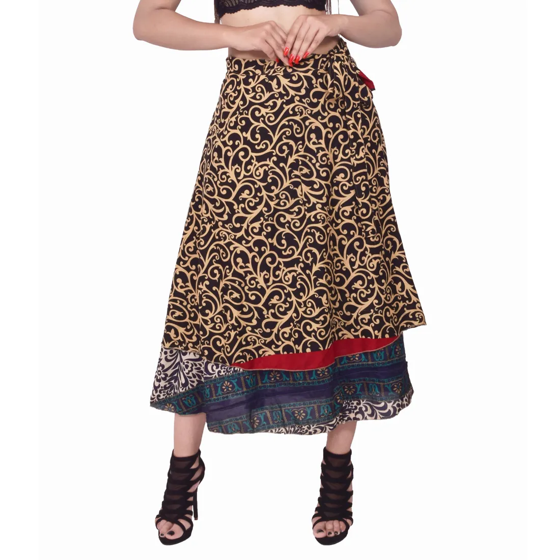 Wrapskirt रेशम साड़ी लंबी स्कर्ट समुद्र तट हिंदेशियन वस्र काले कपड़े में लपेटकर चारों ओर पोशाक स्कर्ट