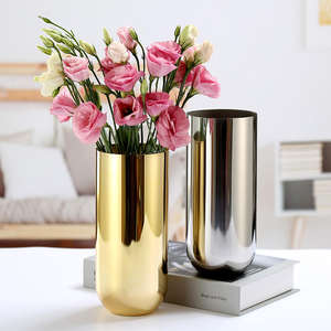 Florero Cilíndrico de Metal con Acabado de Espejo, Decoración de Mesa para Interiores del Hogar, Centro de Mesa para Arreglos Florales, Estilo Moderno Premium - Product Image 1