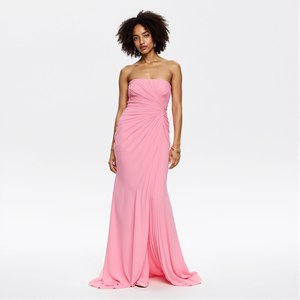 Gaun Pesta Elegan Wanita 2026, Gaun Malam Elegan, Gaun Maxi Bertingkat Ruffle Tanpa Lengan Warna Pink Muda - Product Image 3