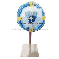 Reloj Artesanal de Ágata Blanca en Forma de D con Base de Acero Inoxidable, Posavasos de Cristal Natural con Borde Dorado, Regalo Empresarial Feng Shui