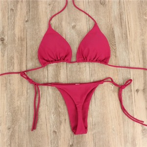 Tanga Sexy con Cuello en V para Mujer, Conjunto de Bikini de 2 Piezas, Color Sólido, Antibacteriano, Secado Rápido, Lateral, Halter, Corbata Dividida, Ropa de Playa - Product Image 5
