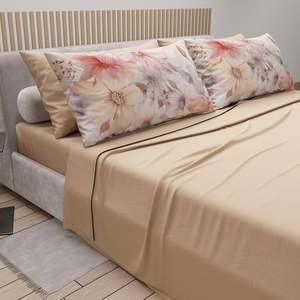 Parure de draps 6 pièces en microfibre, draps unis et taies d'oreiller imprimées, 300 fils/cm², rafraîchissante et infroissable, pour la maison, l'hôtel ou les mariages - Product Image 3