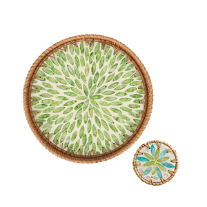 Bon prix bohème rotin plateau de service vadrouille incrustation sous-verre ensemble en gros pour salle à manger pour salle de bain bureau salon fait - Product Image 3