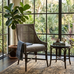 Naturale High Back Woven Rattan <b>Dining</b> <b>Armchair</b> Cushioned Seat Dark Brown Outdoor Patio Garden Chair Setup Art Design Decor - Product Image 3