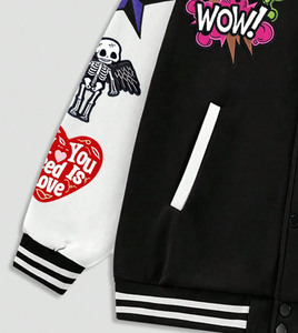 Chaqueta de Béisbol Formal con Capucha, Estilo Patchwork Personalizado de Primera Calidad, Hecha en Fábrica, Manga Regular, Hombros Caídos, de Lana - Product Image 5